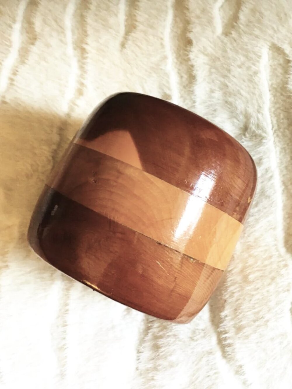 Vintage 80s Handmade Yew Birch Wood Vase Bowl Signed